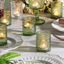 6pcs/Set Glass Wish Candle Holders, Large Capacity For Dining Table Centerpieces, Tea Light Candle Holders For Weddings, Parties, Home Decor - Multicolor - View 6