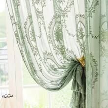 2 Stücke Set blumenbestickter transparenter Vorhänge - Gardinenaufhängung mit Schlaufenband, perfekt für Wohnzimmer, Schlafzimmer, Esszimmer und Balkon Dekoration, maschinenwaschbar aus Polyester - Grün - Übersicht 4