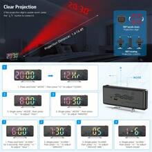 1 pieza Reloj despertador con proyección, Reloj despertador LED con proyección giratoria, Pantalla de temperatura, Brillo ajustable, Repetición, Pantalla digital grande de 7,6" para decoración del hogar, dormitorio, oficina