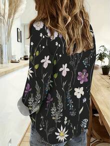 New European Style Floral Print Lapel Casual Loose Comfortable Long Sleeve Women Blouse, Spring Autumn