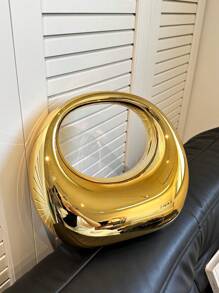 加大码新月形金属亚克力手拿包，镀金亮面时尚圆形晚宴手提包，带环形手柄，是送给女性的完美礼物