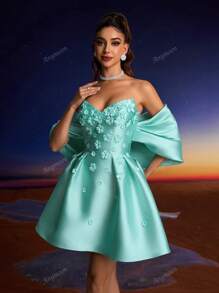 Abito elegante da sera Anymoon con decorazioni floreali 3D, adatto per balli formali, lauree, riunioni di ex alunni, feste, matrimoni e altri eventi, abito da festa, abito da invitato al matrimonio