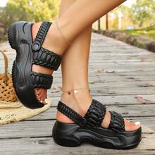 2025 Women Thick Sole Slippers, Summer New Fashion Fairy Style Slip-On Beach Sandals - Black - View 4