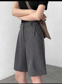 Tailored Bermuda Shorts Without Belt - Gringa Fashion - Dark Grey - View 2