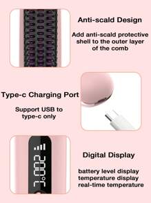 Portable Cordless Hair Straightener Brush,Portable Straightening Brush With Negative Lon,Hot Comb Hair Straightener For Women, Lightweight & Mini To Carry Out