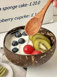 Cuenco hecho a mano de cáscara de coco con cuchara de madera sin cargo, material de corcho, excelente para ensaladas, frutas y cereales, cuenco de coco - Multicolor - Ver 7