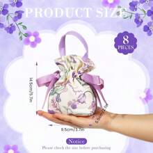 8 Pack Small Gift Bags With Handles Floral Bohemian Style, 5.5 X 3.7 X 2.3 Inch Canvas Candy Bags, Tea Party Favor Bags, Candy Gift Boxes For Wedding, Party, Baby Shower And Bridal Shower - purple*8PCS - 查看 5