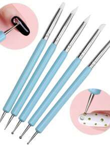 5支装粉色双头水钻美甲硅胶笔雕塑笔3D花朵雕刻DIY美甲刷指甲点钻笔