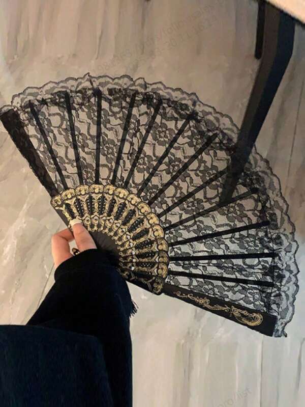1 peça de leque de mão dobrável de renda estilo francês vintage, ventilador portátil para o verão, adequado para dança