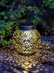 1Pc Solar-Powered Metal Lantern - Vintage Chinese Style Hollow Design,Black And Bronze, Perfect For Garden, Patio, Balcony & Lawn Decor, Outdoor Garden Lighting For Pathway, Yard, Patio