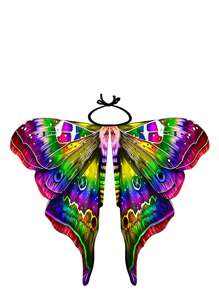 1 件万圣节蝴蝶翅膀服装女童印花飞蛾披肩披肩飞蛾蝴蝶斗篷 - 彩色 - 查看 14