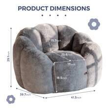 MAXYOYO Adult Bean Bag Chair,Loveseat  Or Single Floral Bean Bag Sofa, Super Soft Loveseat, Living Room Bedroom Faux Fur Reading Chair, Dark Gray - Dark Grey - View 7