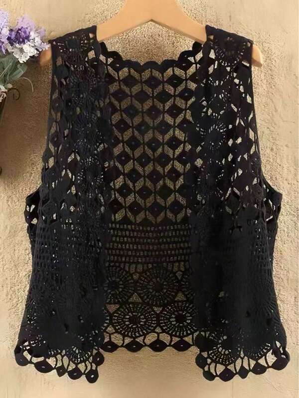 Colete cardigan de malha bordado de praia vintage feminino