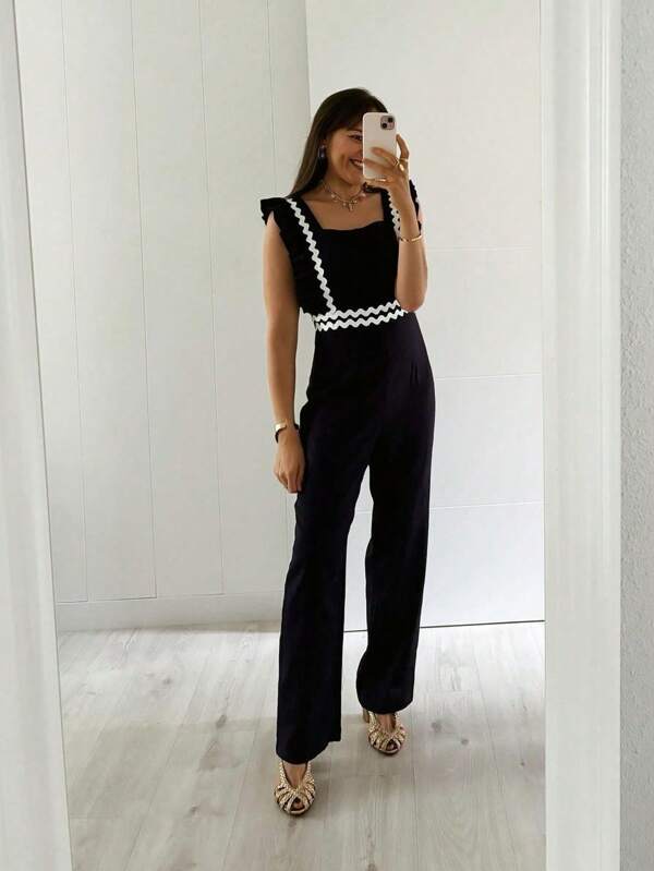 Golvende zoom, getailleerde taille, casual en werkkleding, jumpsuits voor vrouwen