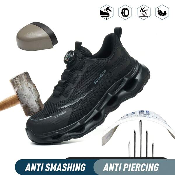 New Rotating Button Work Sneakers Steel Toe Shoes Breathable Security Protective Boots Puncture-Proof Work Shoes Indestructible Fashion Protective Men/Women Shoes Unisex Anti-Smash Anti-Puncture Protective Footwear Lightweight Sole Safety Shoes