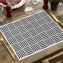 2/4pcs Simple Geometric Square Placemats, Abstract Neutral Style Artwork In Black & White, Blue, And Brown Linen Tablemats, Suitable For Daily Dining Table, Kitchen, Dining Room Decor, Home Decor, Holiday Decor, Tabletop Decor, Outdoor Picnic Decor, And Gifts, 12x16.5 Inches