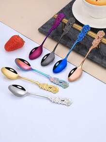 1 pieza Cucharilla de café con forma de rosa de acero inoxidable, artículos de uso diario y útiles escolares