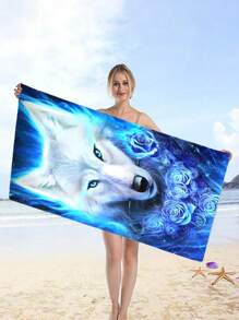 1 件玫瑰狼图案沙滩巾，超强吸水速干游泳巾，轻盈柔软的沙滩毯，适合海滩、游泳、户外、露营、旅行，是理想的海滩必备品，是送给家人和朋友的夏季旅行、假期浴室装饰的绝佳礼物