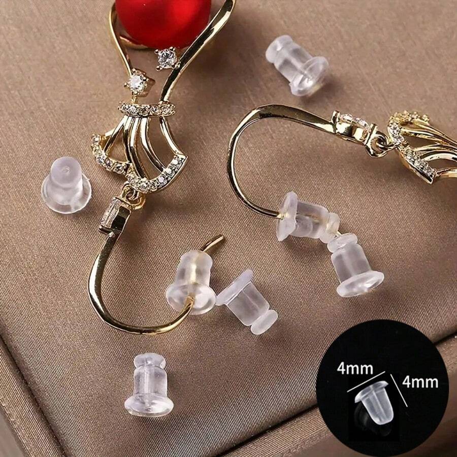 500/200/100pcs 4x4mm Earring Back Plugs High Quality Transparent Round Ear Studs Backs Stopper Scrolls Ear Post Earrings For Jewelry Making DIY Earrings Accessories Supplies - Earrings Back - View 1