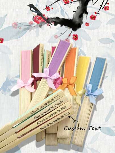 1 Piece Wedding Bamboo And Wooden Fan, Wedding Hand Fan, Personalized Hand Fan, Folding Hand Fan, Bulk Hand Fan, Custom Hand Fan, Fan For Wedding, Fan With Bow, Customizable Name And Date Hand Fan In 16 Colors, For Graduation, For Weddings, For Housewarming, School Supplies, For Teenagers, Junior High School Students, Middle School Students, High School Senior High School Students, College Students, University Students, Freshman, Sophomore, Underclassmen,Practical Gift