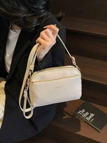 Bolso bandolera con relieve tipo litchi vintage, bolso de hombro de PU retro, bolso y monedero a juego para mujer