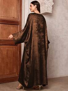 One Piece Dam Glänsande Fladdermusfärgad Satin Öppen Kimono Abaya Muslimsk Kaftan Klänning Islamisk Morgonrock Ytterkläder Lång Kappa, Modest - Kaffebrun - Visa 2