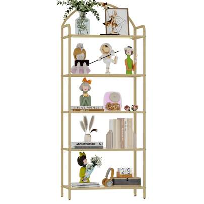 Estante, estantería de vidrio templado, estante delgado para dormitorio, baño, oficina en casa, marco de acero, 5 estantes