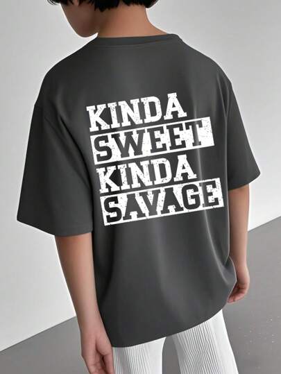 Tween Girls Casual Funny Print Crew Neck Short Sleeve T-Shirt, Summer Top