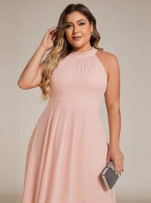 EVERPRETTY Elegant Chiffon Sleeveless Backless Asymmetric Hem Pink Wedding Guest Bridesmaid Dress - Pink - View 5