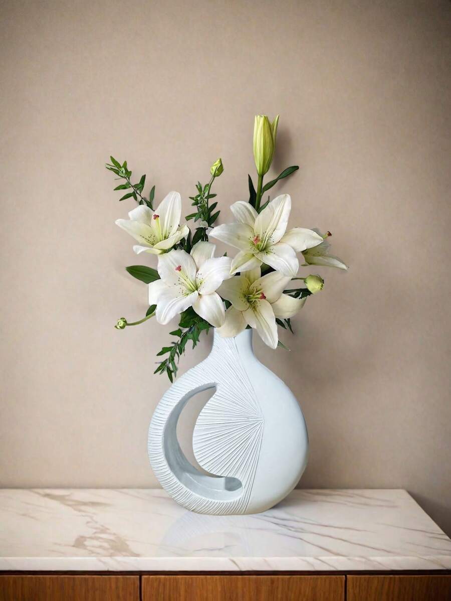 Minimalist Crescent Vase, Super Simple Home Decor, Dining Table Vase, Living Room TV Cabinet Vase Decor, Model House Foyer Soft Decoration, Bookshelf, Balcony And Tabletop Decor, Wooden Style, Bohemian Vase/Planter, Minimalist Decor Accessory, Modern Home Living Room And Bedroom Decor, Tabletop Ornament, Mother's Day Gift, Graduation Gift, Wedding Decor - White - View 1