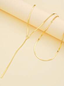 2 Pieces/Set Double Layered Snakebone Chain Chain Necklace Ladies Fashion Everything Choker - Gold - View 3