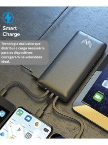 Portable Charger Power Bank 10,000mah 4 Type-C Cables V8 USB Ios And Cell Phone Holder - Black - View 3