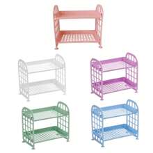 1 件双层桌面收纳架 - 2 层可调节塑料收纳架，带方形篮子设计，多功能桌架，适用于厨房、浴室和办公室使用，重量轻且节省空间 - 彩色 - 查看 4