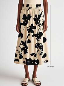 EARO Plus Size Women's Floral Print Elastic Waist Maxi Casual Skirt
