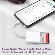 1pc Dual Slot Card Reader, OTG Data Transfer Adapter, High-Speed Card Reader Converter Cable, Compatible With Lightning Interface Devices, SD/TF Cards Plug And Play, Universal Card Reader For Smartphones And Tablets - White - View 3