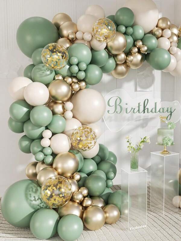 Set de 139 piezas para arco de globos color verde salvia, que incluye globos verdes salvia, dorados y blancos para decoración de bodas, compromiso, aniversario, baby shower, fiesta de cumpleaños