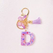 1pc A-Z English Letter Creative Keychain, Kids Backpack Accessories, Butterfly Letter Pendant Keychain For Girls, Bag Charm - Purple - View 35