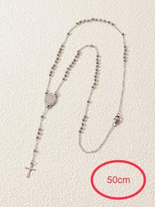 1pc Fashionable Stainless Steel Bead Decor Cross Pendant Necklace For Women For Daily Decoration