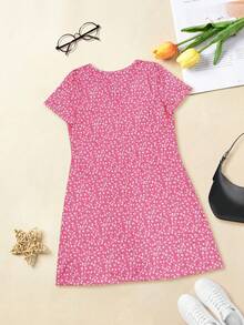 春夏新款时尚轻盈优雅宽松休闲度假连衣裙，百搭碎花短袖长裙，适合上班、居家、旅行 - 粉色 - 查看 7