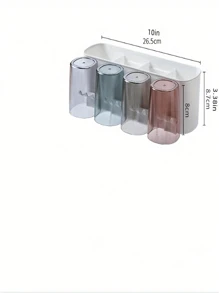 4 In 1 Toothbrush Holder Set With Self-Adhesive, Wall Mounted Toothbrush Organizer, Easy Installation Space-Saving Bathroom Accessory Home Bathroom Decor Fall Decor Back To School
