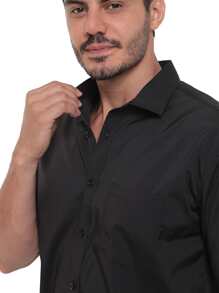 Rand paul Men's Slim Fit Short Sleeve Plain Dress Shirt With Pocket - màu đen - Xem 8