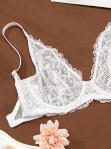 Wingslove Floral Lace Underwire Deep V-Neck Sheer Sexy Lingerie Bra – Adjustable Straps, Supportive Cups & Transparent Mesh Design For Women