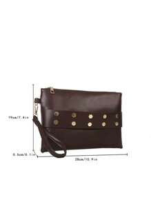 Women's Vintage Clutch Purse,Fashionable Solid Color Rivet Clutch Purse, Simple And Stylish Envelope Bag With Rivet Inlay Design Handbag For Work, Commuting, Dating, Parties
