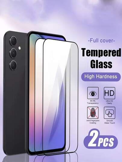 2 peças 9H Película Protetora de Tela de Vidro Temperado com Borda Preta, Compatível com Samsung Galaxy/IPhone///Redmi/Honor, S25 S24 S23 S22 16 15 14 13 Pro Plus, Poco X6 13C 12C e Mais Modelos, Cobertura Total, Protetora, Sem Bolhas, Sensível a Impressões Digitais, Fácil de Instalar