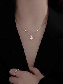 Colar de diamante único de prata esterlina 925 para mulheres, corrente de caixa delicada, estilo minimalista, natureza, luxo, delicado, colar com pingente brilhante, presente