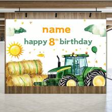 Customizable Personalized Farm Theme Party Birthday Backdrop Banner With Sun Farm Tractor Birthday Party Theme Customizable Age And Name Happy Birthday For Birthdays Anniversaries, Perfect For Photo Booths & Celebrations - White - View 2