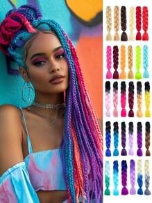 彩色编织假发 合成钩针编织辫子 24英寸 100克/件 渐变色巨型多色编织接发 脏辫 适用于盒式辫子（彩虹色）渐变多色