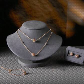 3pcs Set Italian Tricolor Bead, Turkish Blue Square Long & Short Double Layer Necklace, Earrings, Bracelet For Women, Daily Wear