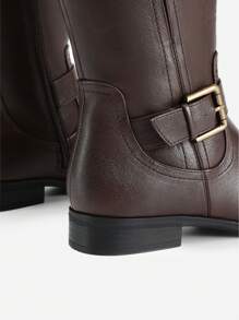 Women's Knee-High Boots, Comfortable Chunky Block Heel Pointed Toe Pull On Side Zipper Suede Slouch Riding Boots - Brown - View 8