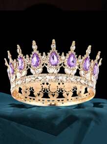 1 pieza Corona de estilo barroco elegante con rhinestones, tiara de novia de lujo para princesa, tocado redondo brillante, accesorio de pelo perfecto para novia